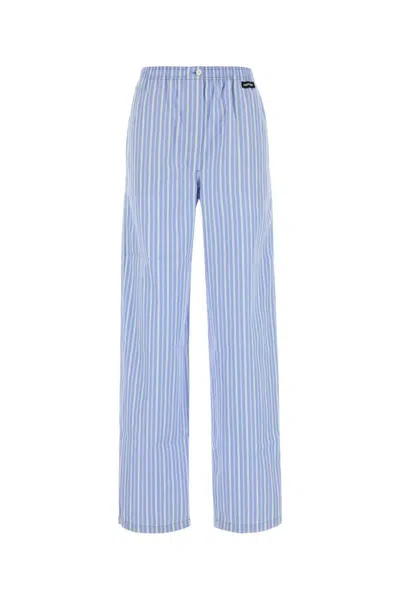 Miu Miu Striped Embroidered Pyjamas Pant In Blue
