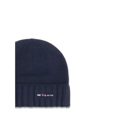 Kiton Ribbed Wool Beanie In Blue