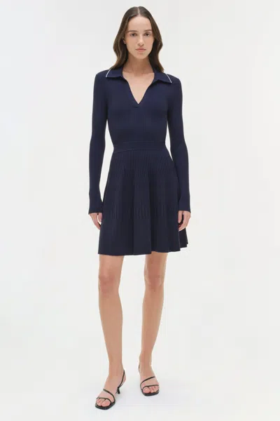 Simkhai Women's Alcott Knit Mini Long Sleeve Dress In Midnight In Blue