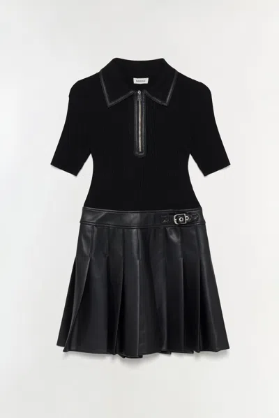 Simkhai Linnie Ribbed-knit And Pleated Mini Dress In Black