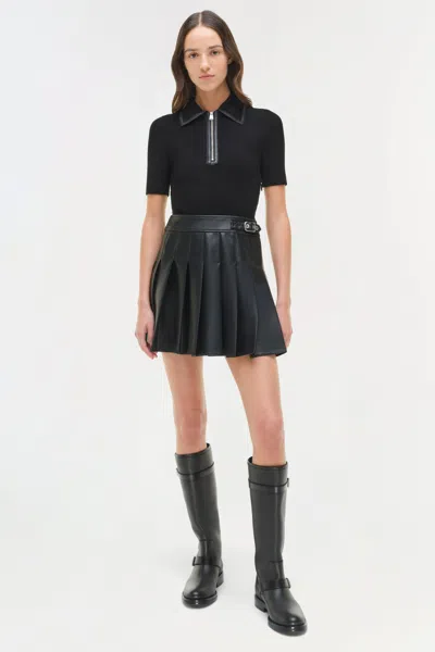 Simkhai Linnie Ribbed-knit And Pleated Mini Dress In Black