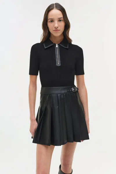 Simkhai Linnie Ribbed-knit And Pleated Mini Dress In Black