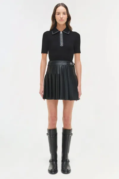 Simkhai Linnie Ribbed-knit And Pleated Mini Dress In Black
