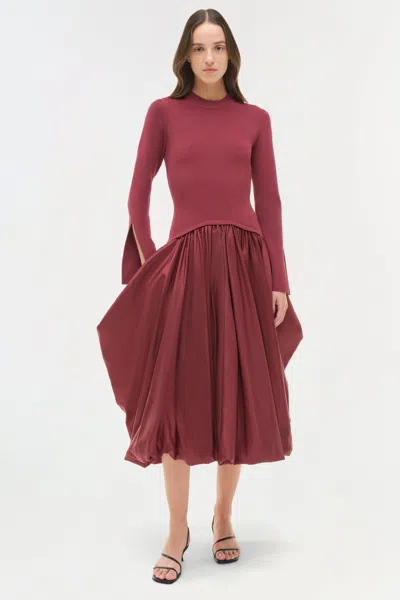 Simkhai Kenlie Satin And Jersey Midi Dress In Burgundy