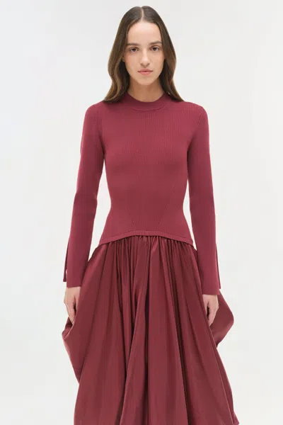 Simkhai Kenlie Satin And Jersey Midi Dress In Burgundy