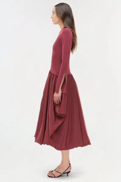 Simkhai Kenlie Satin And Jersey Midi Dress In Burgundy