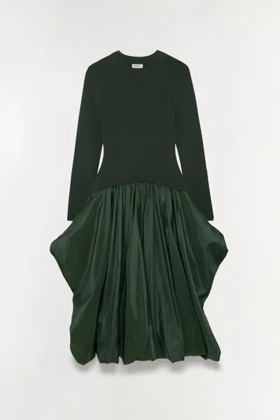 Simkhai Women's Kenlie Taffeta Knit Midi Long Sleeve Dress In Cypress In Green