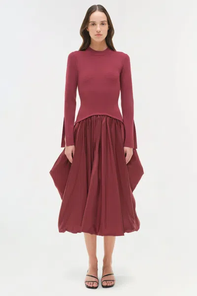 Simkhai Kenlie Satin And Jersey Midi Dress In Burgundy
