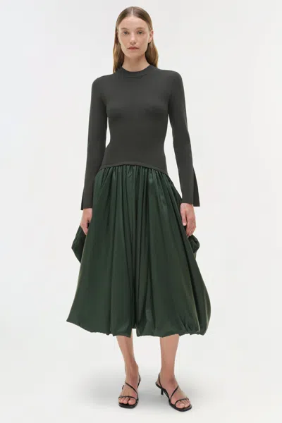 Simkhai Women's Kenlie Taffeta Knit Midi Long Sleeve Dress In Cypress In Green