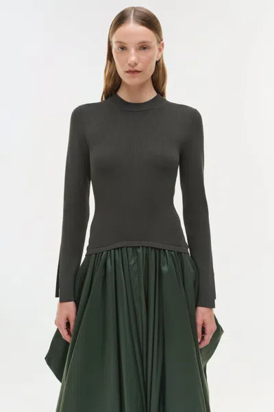 Simkhai Women's Kenlie Taffeta Knit Midi Long Sleeve Dress In Cypress In Green