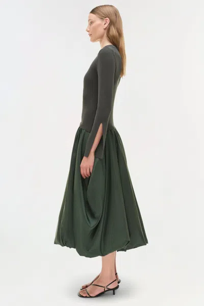 Simkhai Women's Kenlie Taffeta Knit Midi Long Sleeve Dress In Cypress In Green