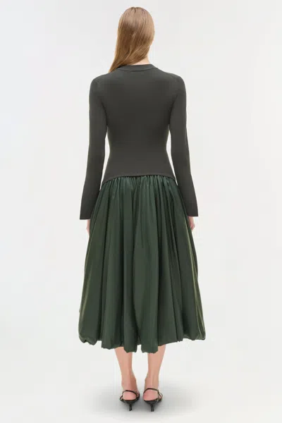 Simkhai Women's Kenlie Taffeta Knit Midi Long Sleeve Dress In Cypress In Green