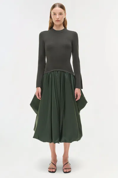 Simkhai Women's Kenlie Taffeta Knit Midi Long Sleeve Dress In Cypress In Green