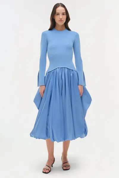 Simkhai Kenlie Taffeta Knit Midi Dress In Horizon In Blue