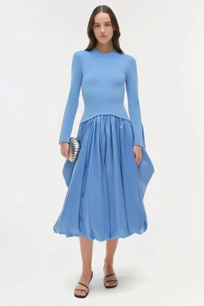 Simkhai Kenlie Taffeta Knit Midi Dress In Horizon In Blue