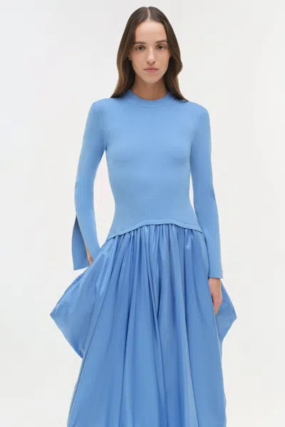 Simkhai Kenlie Taffeta Knit Midi Dress In Horizon In Blue
