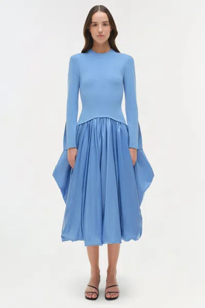 Simkhai Kenlie Taffeta Knit Midi Dress In Horizon In Blue