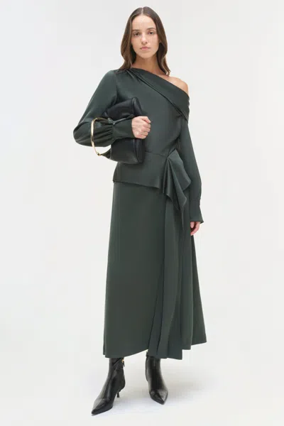 Simkhai Womens Park Slope Alice Asymmetric-neck Satin Top In Green