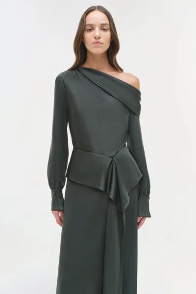 Simkhai Womens Park Slope Alice Asymmetric-neck Satin Top In Green