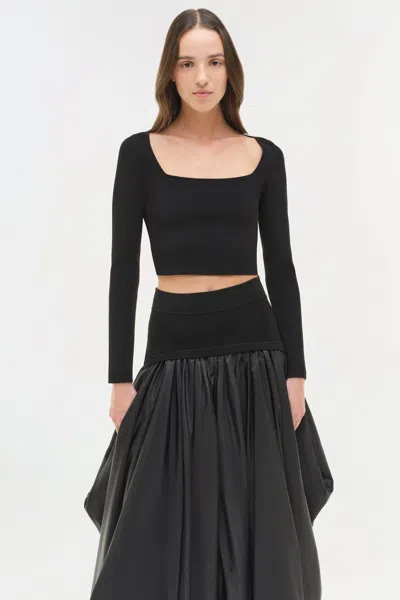 Simkhai Women's Halstin Knit Cropped Long Sleeve Top In Black In Black