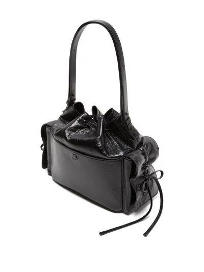 Acne Studios Multipocket Mini Crinkled Leather Bucket Bag In Black