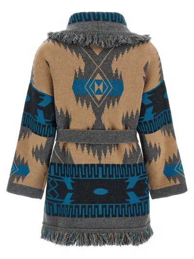 Alanui Shawl Collar Knit Cardigan With Fringe In Blue