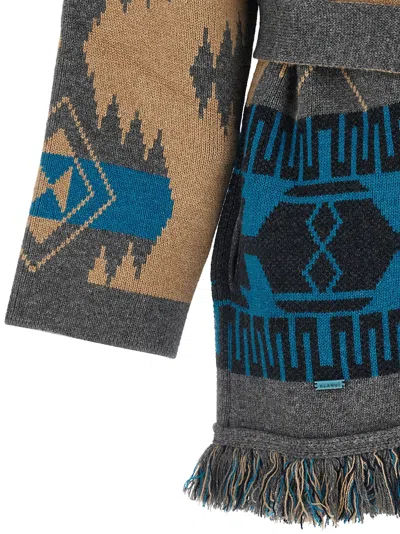 Alanui Shawl Collar Knit Cardigan With Fringe In Blue