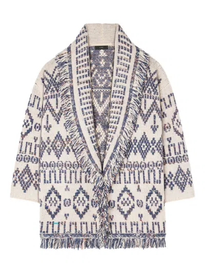 Alanui Wool Cardigan With Belted Waist And Fringe In Gray