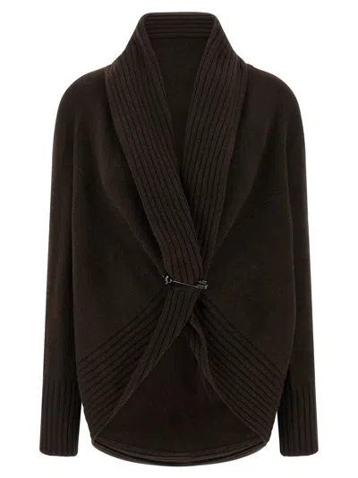 Alberta Ferretti Shawl Collar Knit Cardigan Brooch