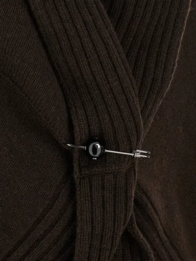 Alberta Ferretti Shawl Collar Knit Cardigan Brooch