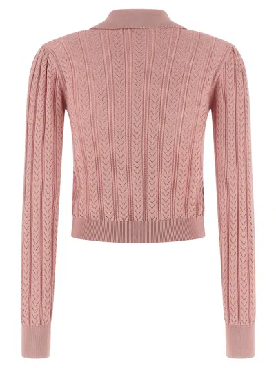 Alessandra Rich Openwork Cashmere Blend Knit Cardigan In Pink