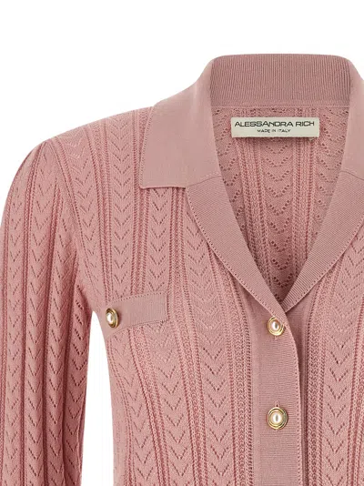 Alessandra Rich Openwork Cashmere Blend Knit Cardigan In Pink