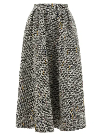 Alessandra Rich High-waisted Pleated Tweed Midi Skirt In Gray