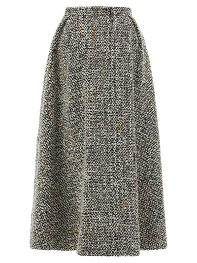 Alessandra Rich High-waisted Pleated Tweed Midi Skirt In Gray