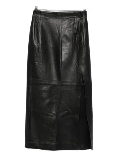 Alysi Leather Midi Skirt In Black