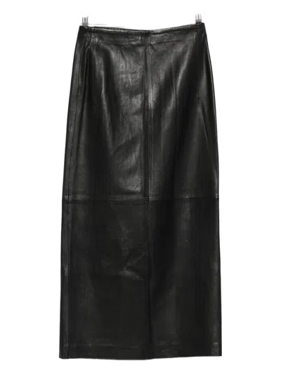 Alysi Leather Midi Skirt In Black