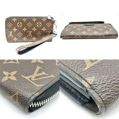 Pre-owned Louis Vuitton Monogram Macassar Black Brown Long Wallet (bi-fold) () In Multi