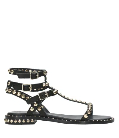Ash Flat Sandals Three Ankle Straps Studs In Black