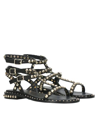 Ash Flat Sandals Three Ankle Straps Studs In Black
