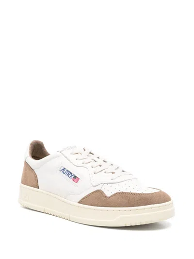 Autry Goatskin And Suede Medalist Low Sneakers In Neutral