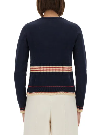Valentino 'atelier Crew Neck Knitwear With Ribbed Hem And Cuffs' In Blue