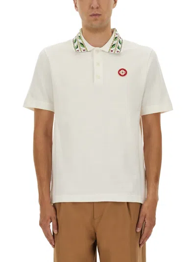 Casablanca Polo Shirt With Short Sleeves And Embroidered Collar In White