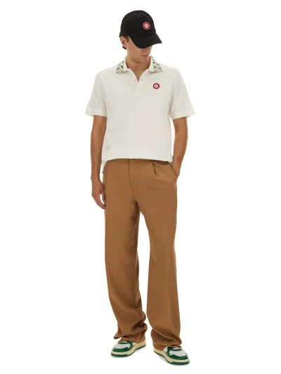 Casablanca Polo Shirt With Short Sleeves And Embroidered Collar In White