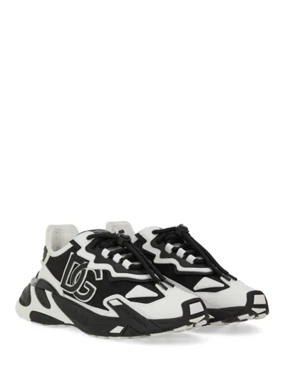 Dolce & Gabbana Panelled Leather Sneakers With Iconic Logo Patch In Black