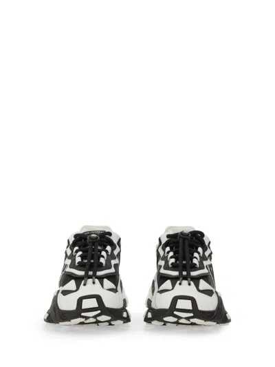 Dolce & Gabbana Panelled Leather Sneakers With Iconic Logo Patch In Black