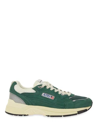 Autry Hyperway Low Malachite And Silver Mesh And Suede Sneakers In Green