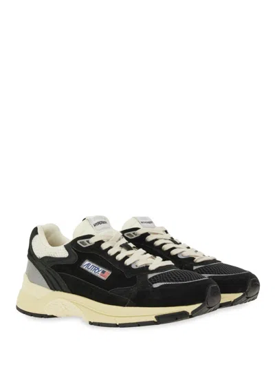 Autry Black Suede And Mesh Sneakers With Cream Cushioned Sole In Black