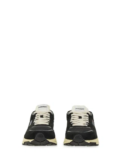 Autry Black Suede And Mesh Sneakers With Cream Cushioned Sole In Black