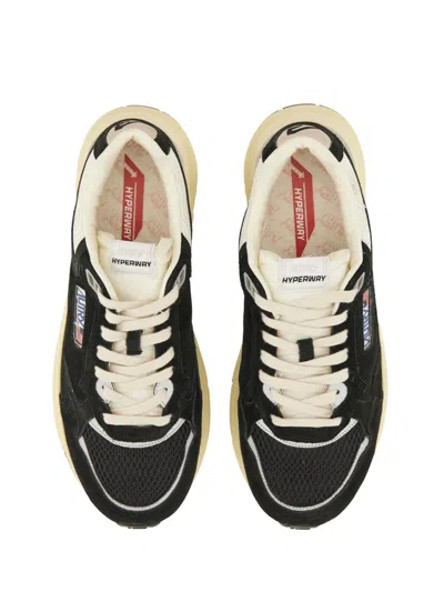 Autry Black Suede And Mesh Sneakers With Cream Cushioned Sole In Black