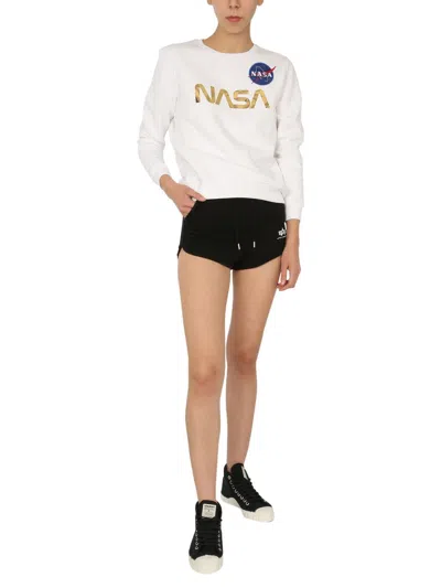 Alpha Industries Nasa-logo Sweatshirt In White